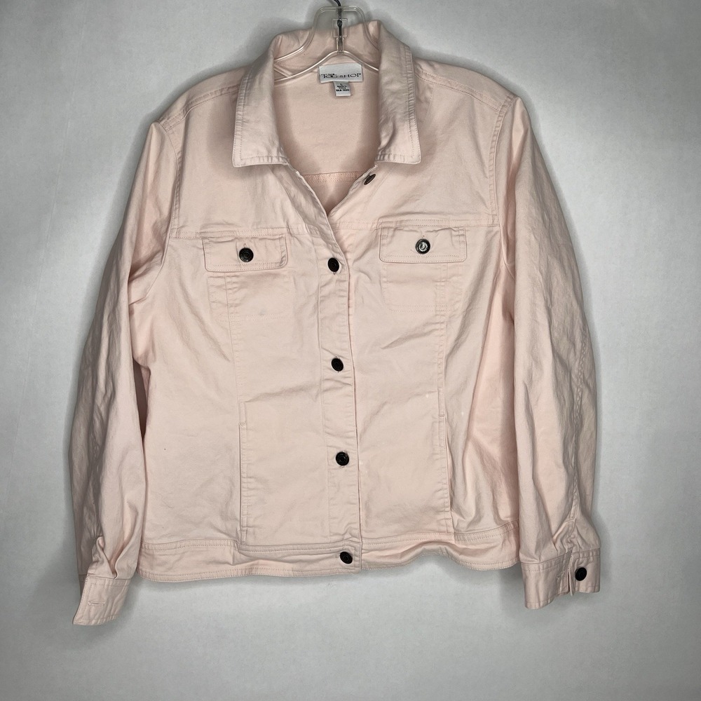 The TOG Shop Pink Solid Denim Style Jacket Long Sleeve Women Size L Cottagecore